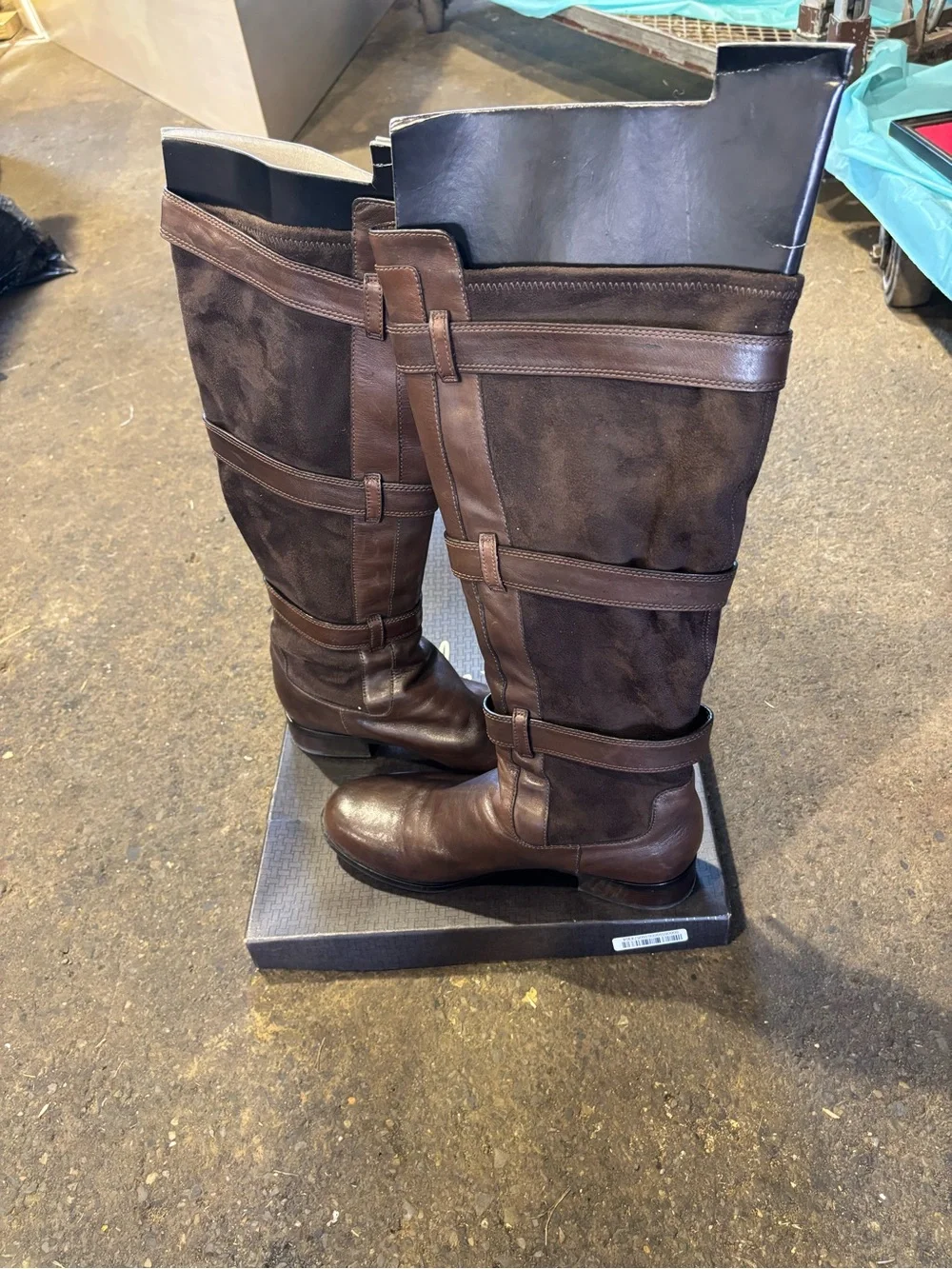 Cole Haan Brown Suede & Leather Over-the-Knee Buckle Boots